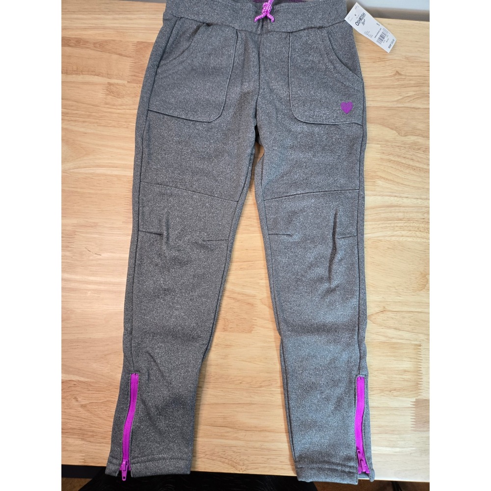 OshKosh Bgosh Girls Gray Purple Zip Ankle Active Jogger Pants Size 5 NWT